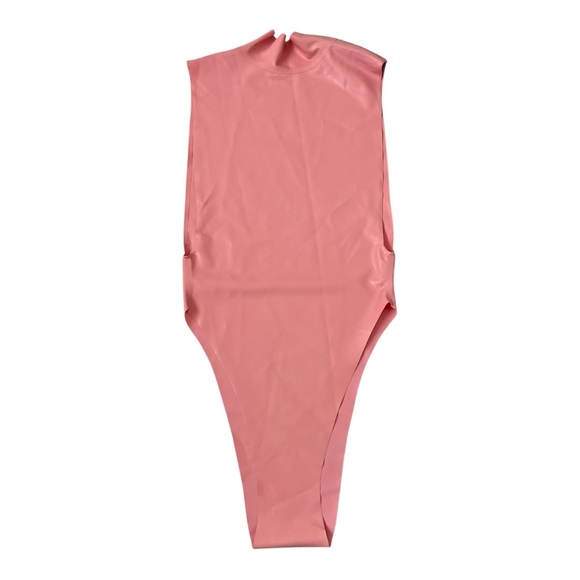 Pink Mockneck Latex Bodysuit S - Picture 1 of 7